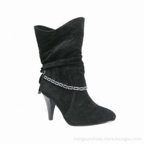 Women's dress boot, suede upper with high heel, elegant and fashionable design, OEM orders accepted